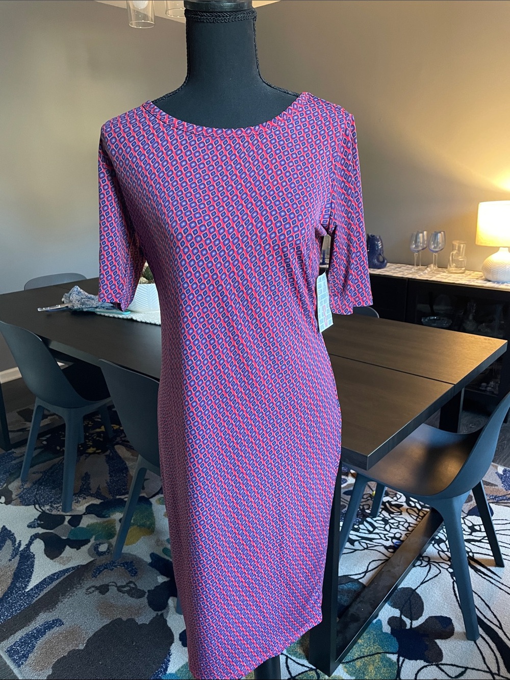LuLaRoe Pink and Navy Geometric Midi Dress